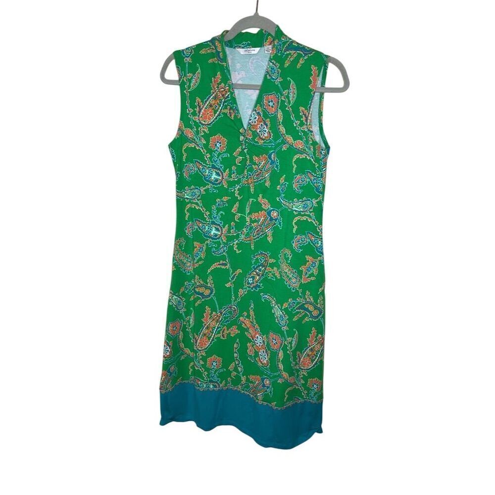 Liz Claiborne NY Women's S Green Paisley Floral Knit Dress V-Neck